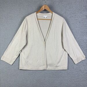 J Jill Sweater Cardigan Sweater L V-Neck Single Button Neutral Old Money‎ Luxury